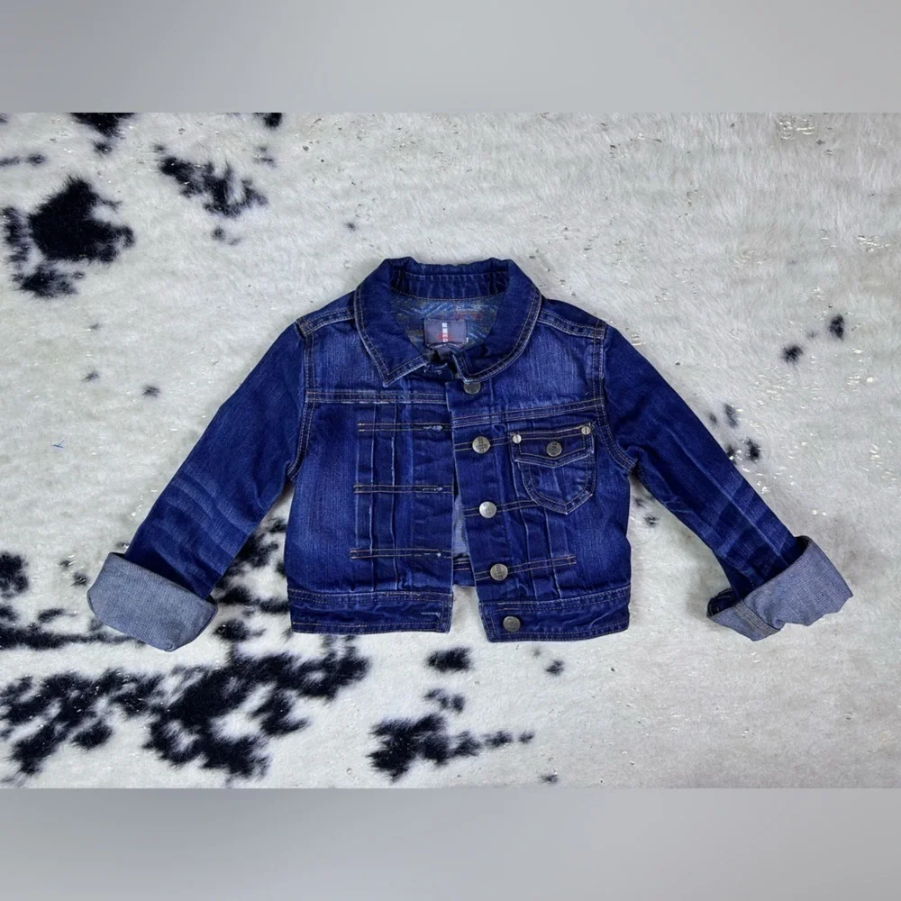Jeans By Buffalo Girl’s Dark Wash Long Sleeve Button Up Denim Jacket Size 7
